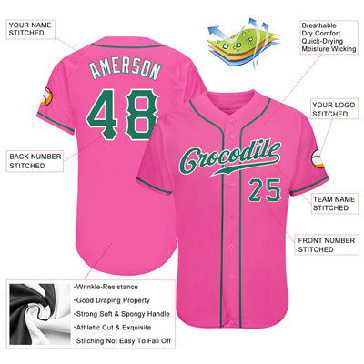 Custom Pink Kelly Green-White Authentic Baseball Jersey - Owls Matrix LTD