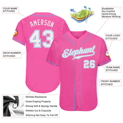 Custom Pink White-Light Blue Authentic Baseball Jersey - Owls Matrix LTD