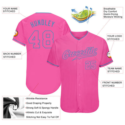 Custom Pink Pink-Light Blue Authentic Baseball Jersey - Owls Matrix LTD