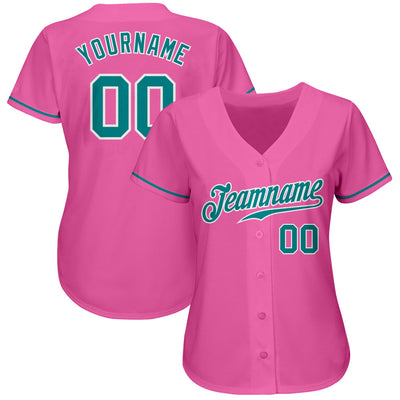 Custom Pink Aqua-White Authentic Baseball Jersey - Owls Matrix LTD