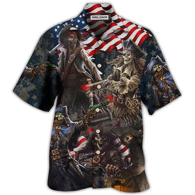 Hawaiian Shirt / Adults / S Pirate Skeleton USA Flag Independence Day - Hawaiian Shirt - Owls Matrix LTD