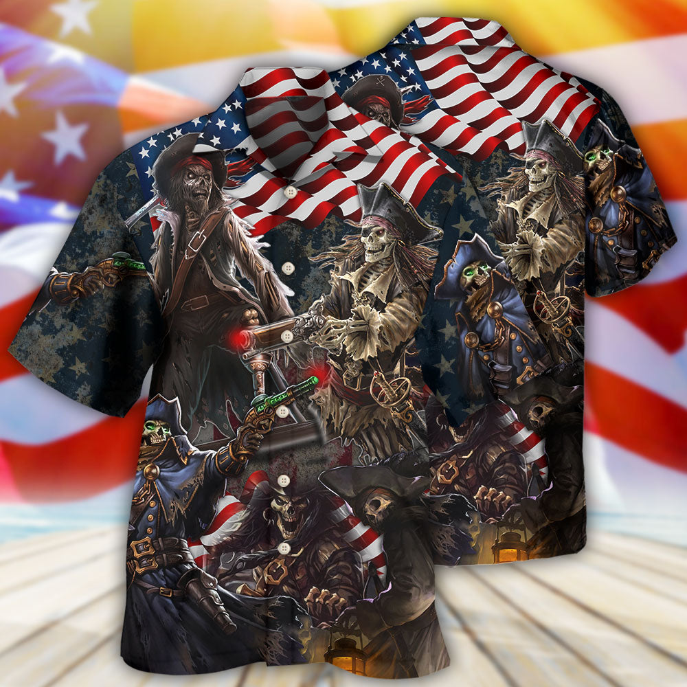 Pirate Skeleton USA Flag Independence Day - Hawaiian Shirt - Owls Matrix LTD