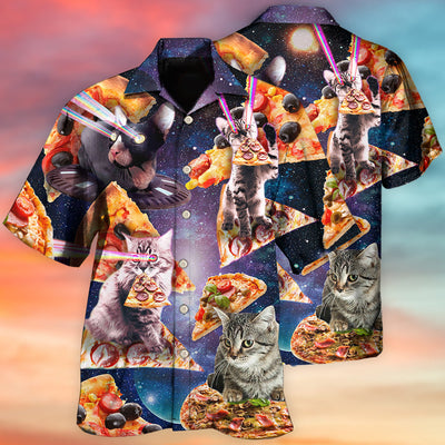 Cat Into The Galaxy Pizza Sky - Hawaiian Shirt - Owls Matrix LTD