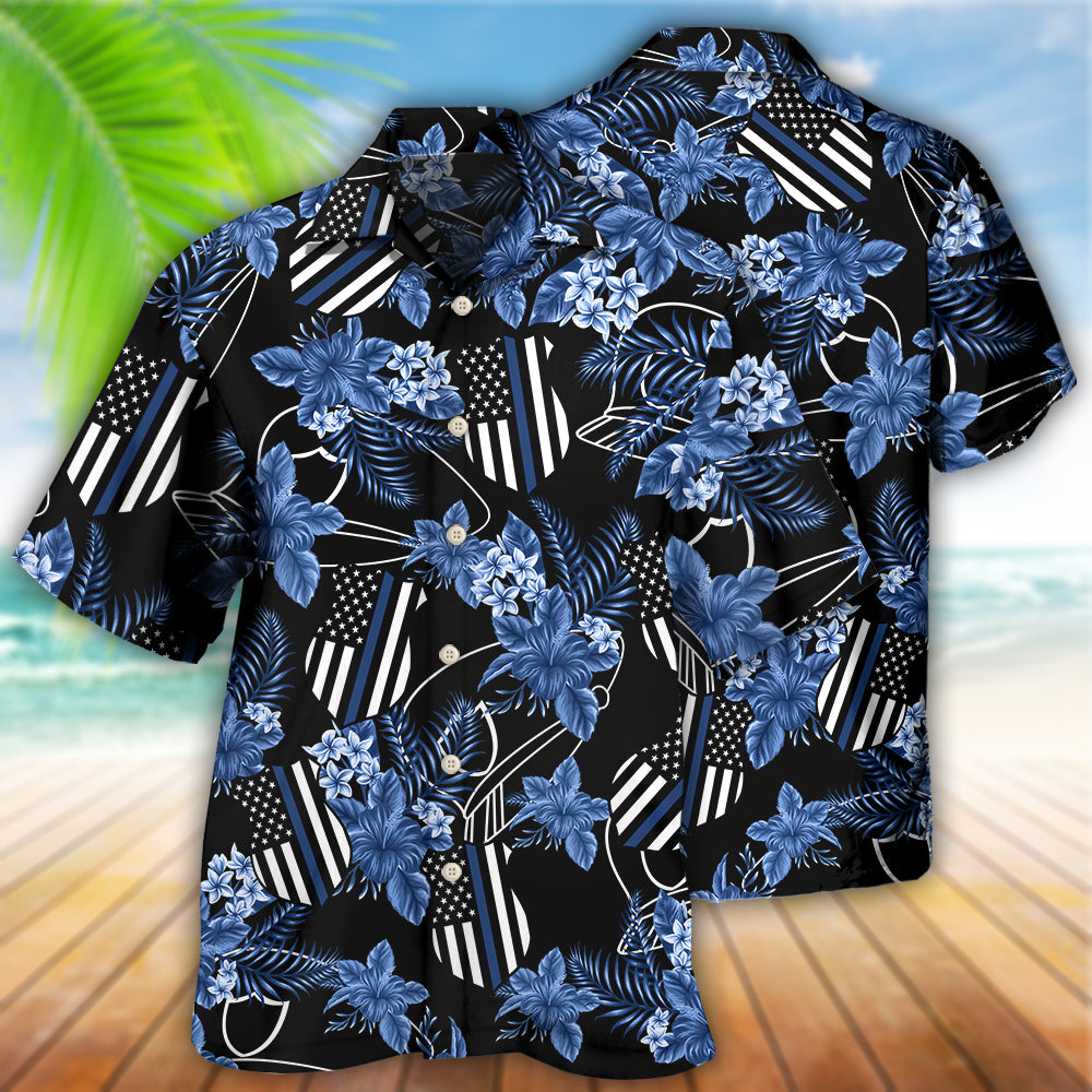 Police Blue Tropical Floral - Hawaiian Shirt - Owls Matrix LTD
