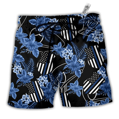 Beach Short / Adults / S Police Blue Tropical Floral - Beach Short - Owls Matrix LTD
