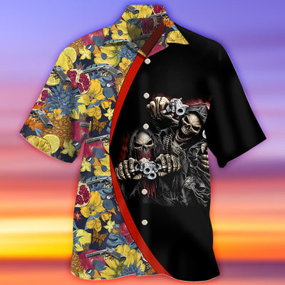 Gun Skull Hand Tropical Gun In Death - Hawaiian Shirt - Owls Matrix LTD