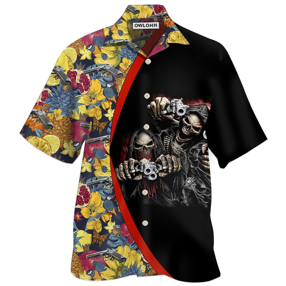 Hawaiian Shirt / Adults / S Gun Skull Hand Tropical Gun In Death - Hawaiian Shirt - Owls Matrix LTD