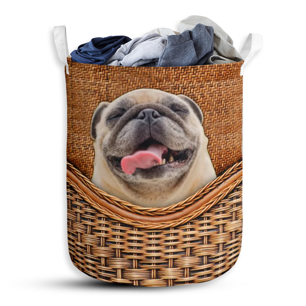 Pug Dog Rattan Teaxture So Cute - Laundry Basket - Owls Matrix LTD