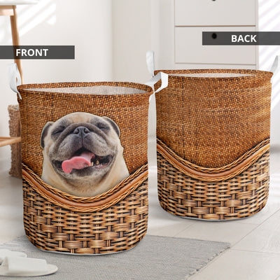 Pug Dog Rattan Teaxture So Cute - Laundry Basket - Owls Matrix LTD