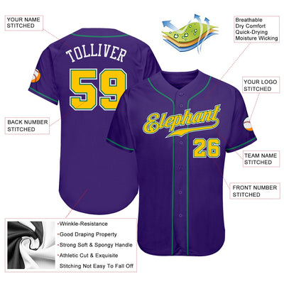 Custom Purple Gold-Kelly Green Authentic Baseball Jersey - Owls Matrix LTD