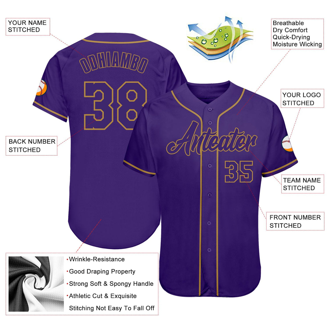 Custom Purple Purple-Old Gold Authentic Baseball Jersey - Owls Matrix LTD