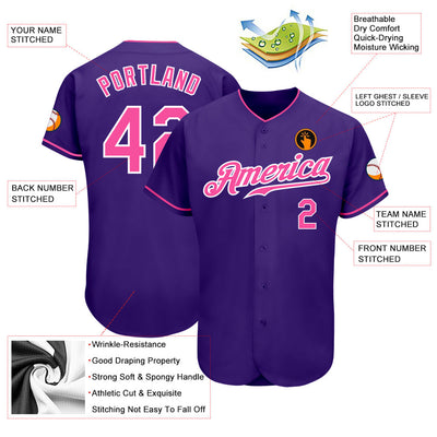 Custom Purple Pink-White Authentic Baseball Jersey - Owls Matrix LTD