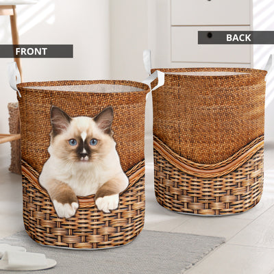 Ragdoll Cat Rattan Teaxture - Laundry Basket - Owls Matrix LTD