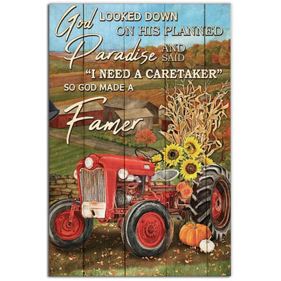 12x18 Inch Tractor Red Tractor God Made A Farmer - Vertical Poster - Owls Matrix LTD