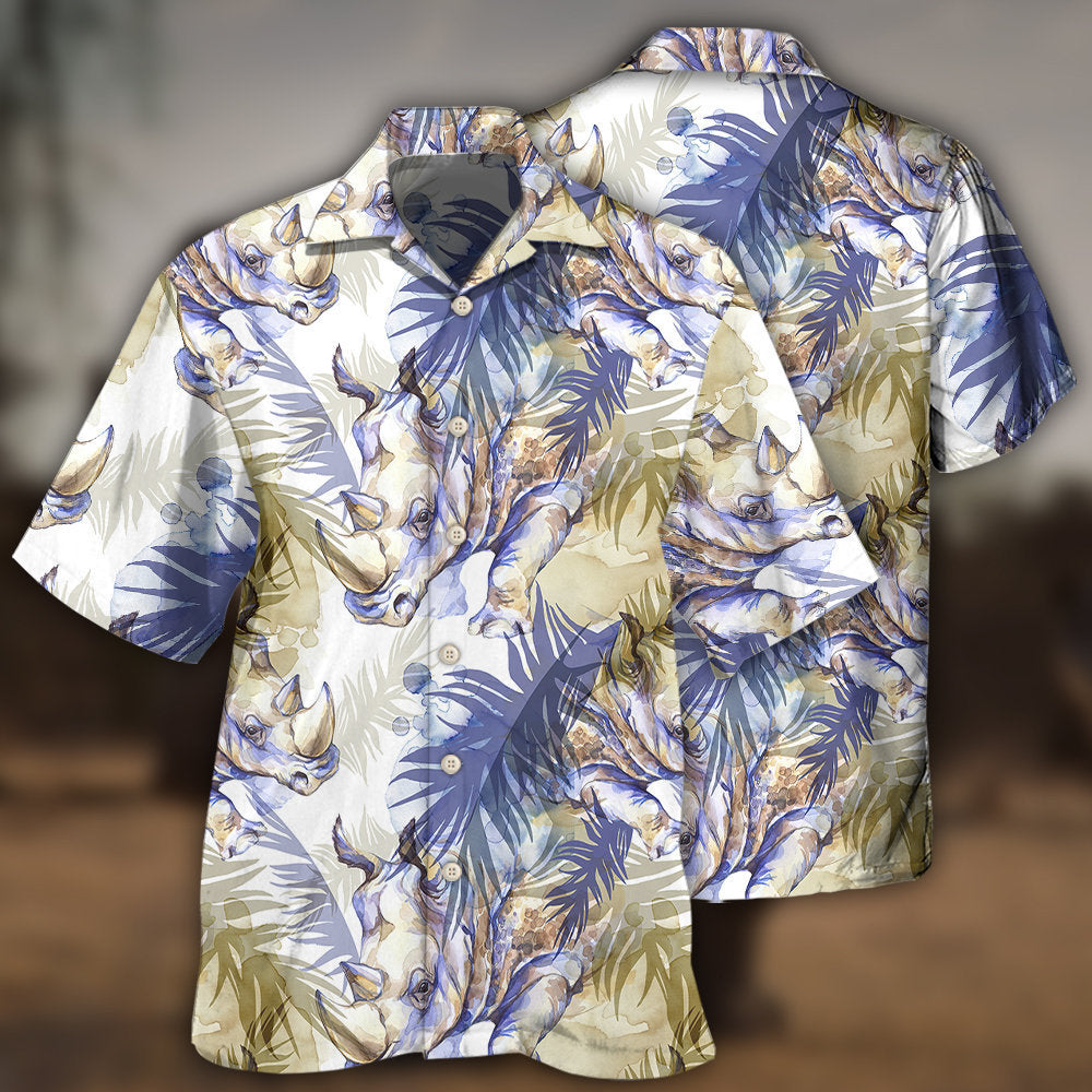 Rhino Art Tropical Leaf Style - Hawaiian Shirt - Owls Matrix LTD