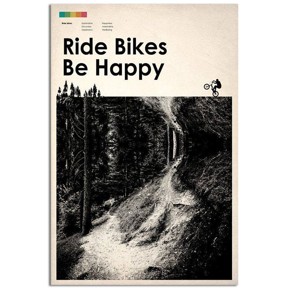 12x18 Inch Bike Ride Bikes Be Happy - Vertical Poster - Owls Matrix LTD