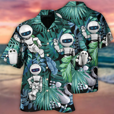 Robot Tropical Leaf So Excited - Hawaiian Shirt - Owls Matrix LTD