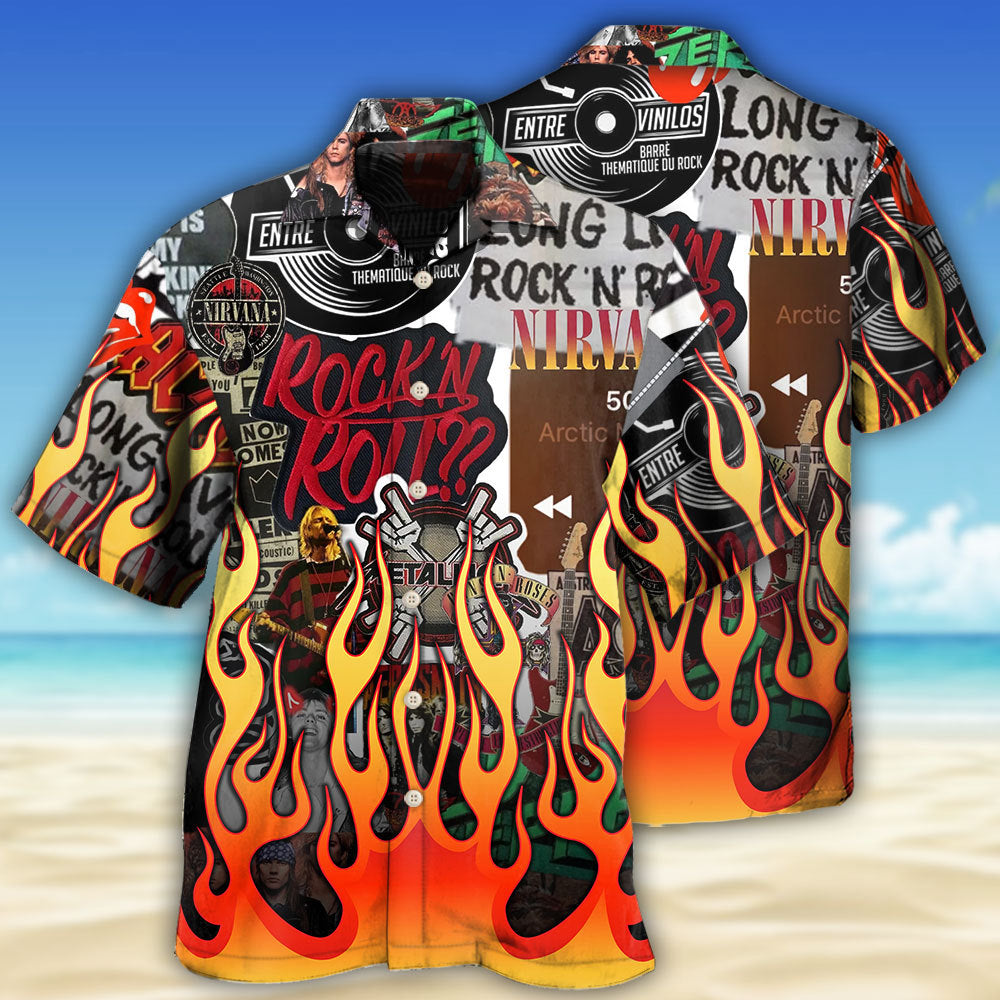 Music Rock Music Red Flame Chill - Hawaiian Shirt - Owls Matrix LTD