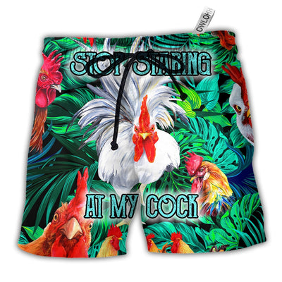 Beach Short / Adults / S Rooster Stop Staring At My Cock Funny - Beach Short - Owls Matrix LTD