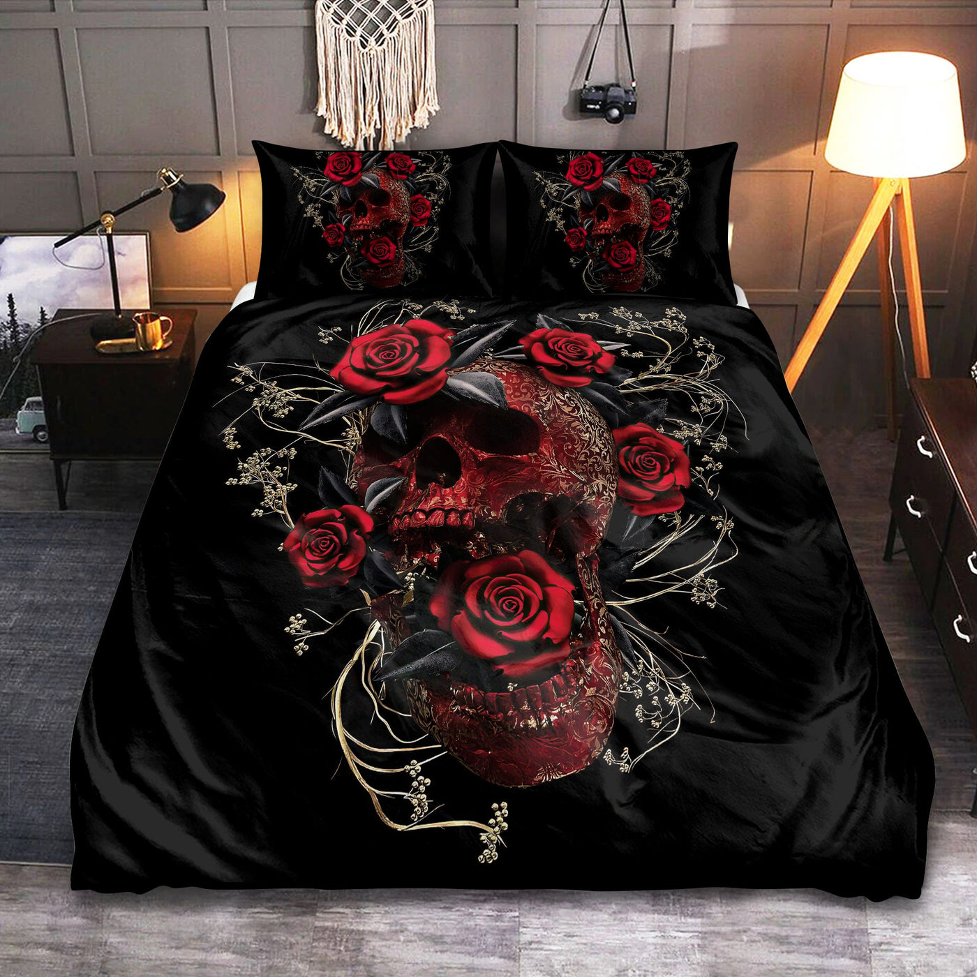 Sugar Skull Rose Flowers - Bedding Cover - Owls Matrix LTD