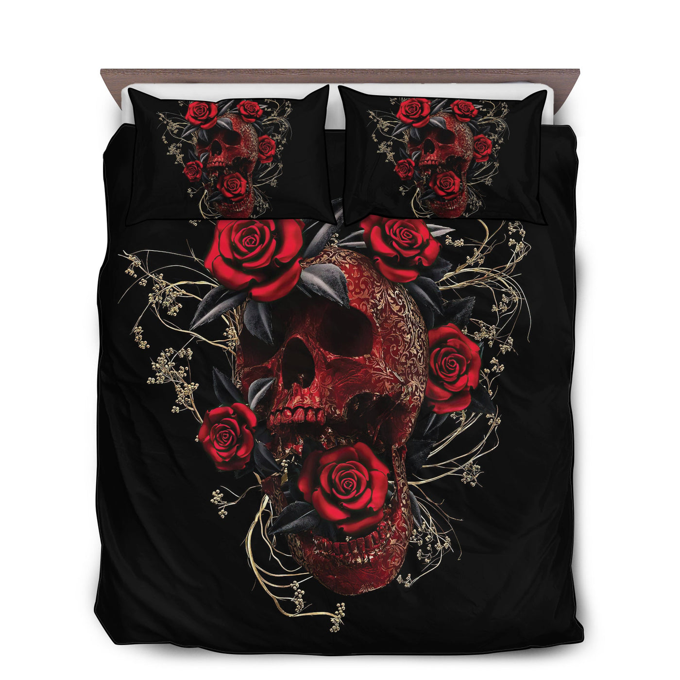 US / Twin (68" x 86") Sugar Skull Rose Flowers - Bedding Cover - Owls Matrix LTD