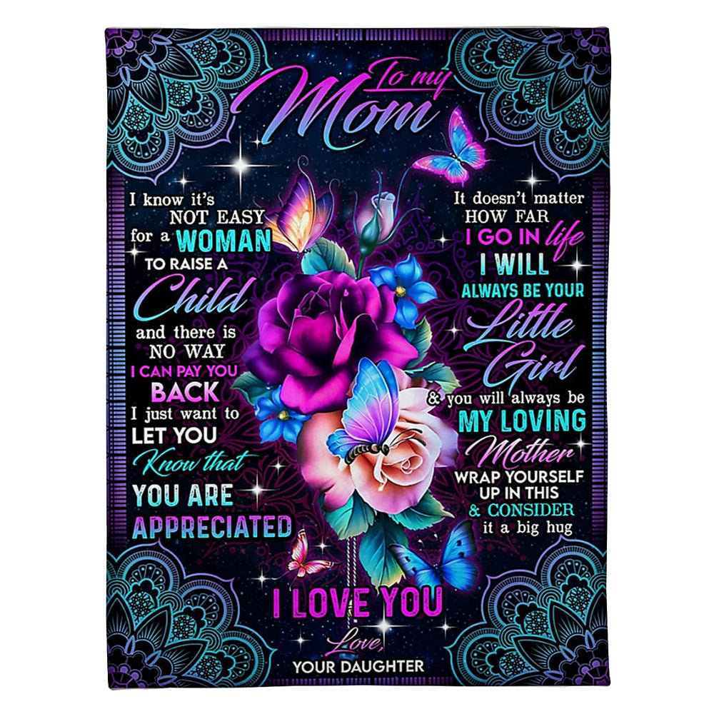 50" x 60" Rose You Will Always Be My Loving Mother Big Hug - Flannel Blanket - Owls Matrix LTD