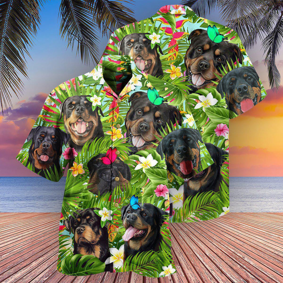 Rottweiler Dog Happy Summer- Hawaiian Shirt - Owls Matrix LTD