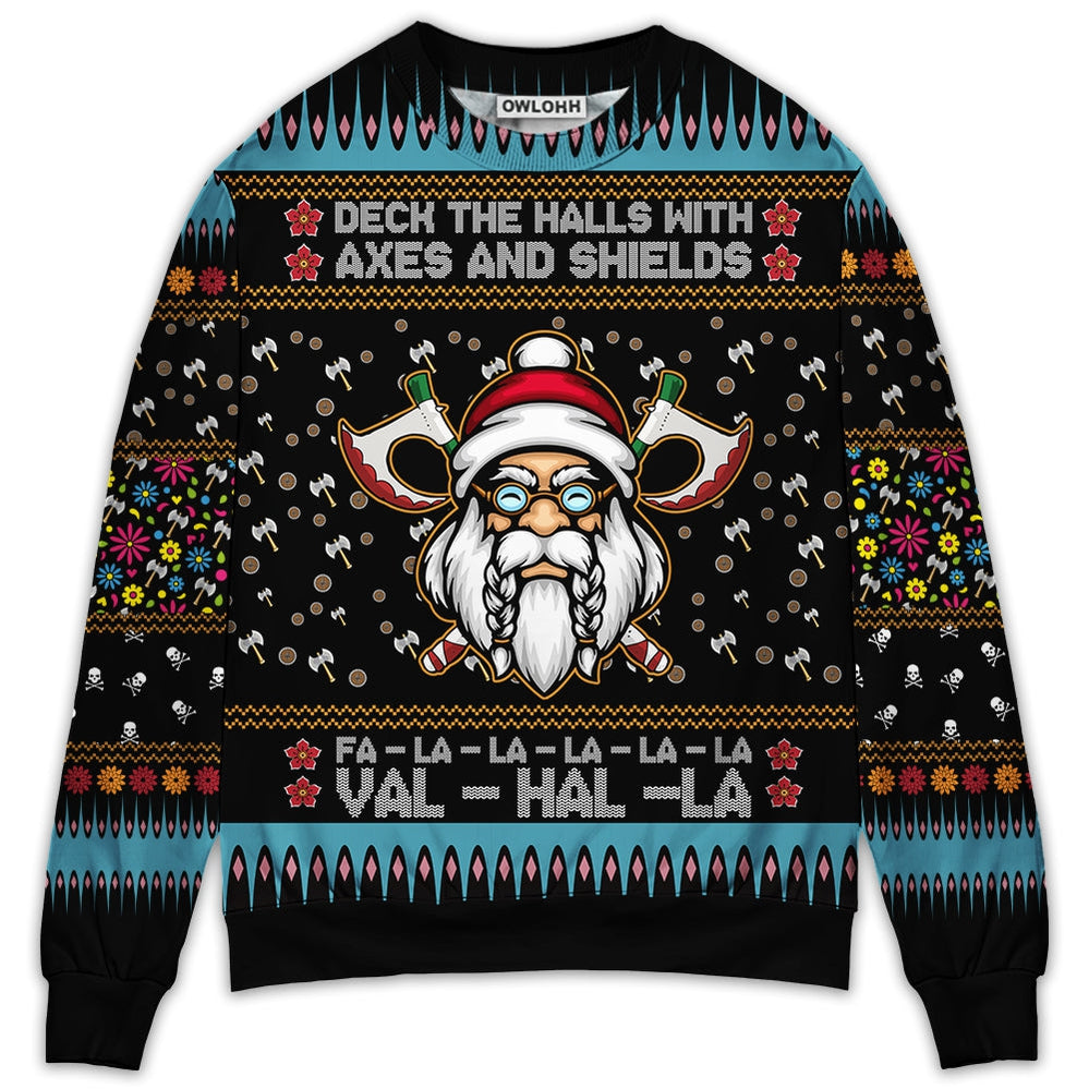 Sweater / S Viking Christmas Deck The Halls With Axes And Shields - Sweater - Ugly Christmas Sweaters - Owls Matrix LTD