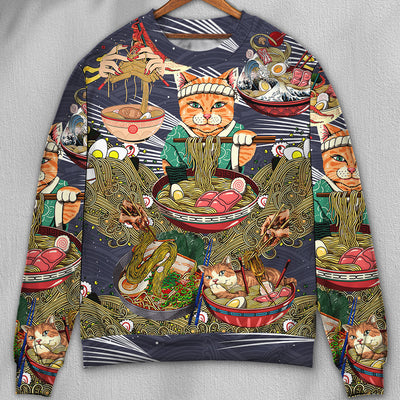 Cat Eating Ramen Lovely - Sweater - Ugly Christmas Sweaters - Owls Matrix LTD