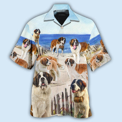 Saint Bernard Dog Funny Beach Style - Hawaiian Shirt - Owls Matrix LTD