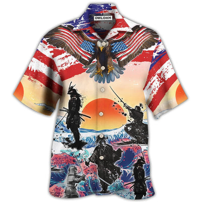 Hawaiian Shirt / Adults / S Samurai Eagle US Flag Independence Day - Hawaiian Shirt - Owls Matrix LTD