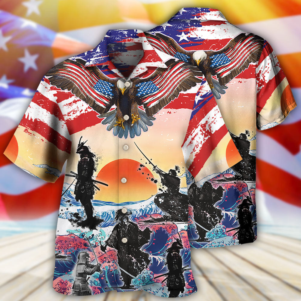 Samurai Eagle US Flag Independence Day - Hawaiian Shirt - Owls Matrix LTD