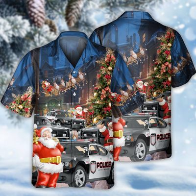 Police Car Santa Merry Christmas - Hawaiian Shirt - Owls Matrix LTD