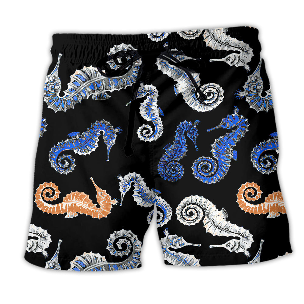 Beach Short / Adults / S Seahorse Blue Orange Black Style - Beach Short - Owls Matrix LTD