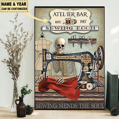 Sewing Room Skeleton Personalized - Vertical Poster - Owls Matrix LTD