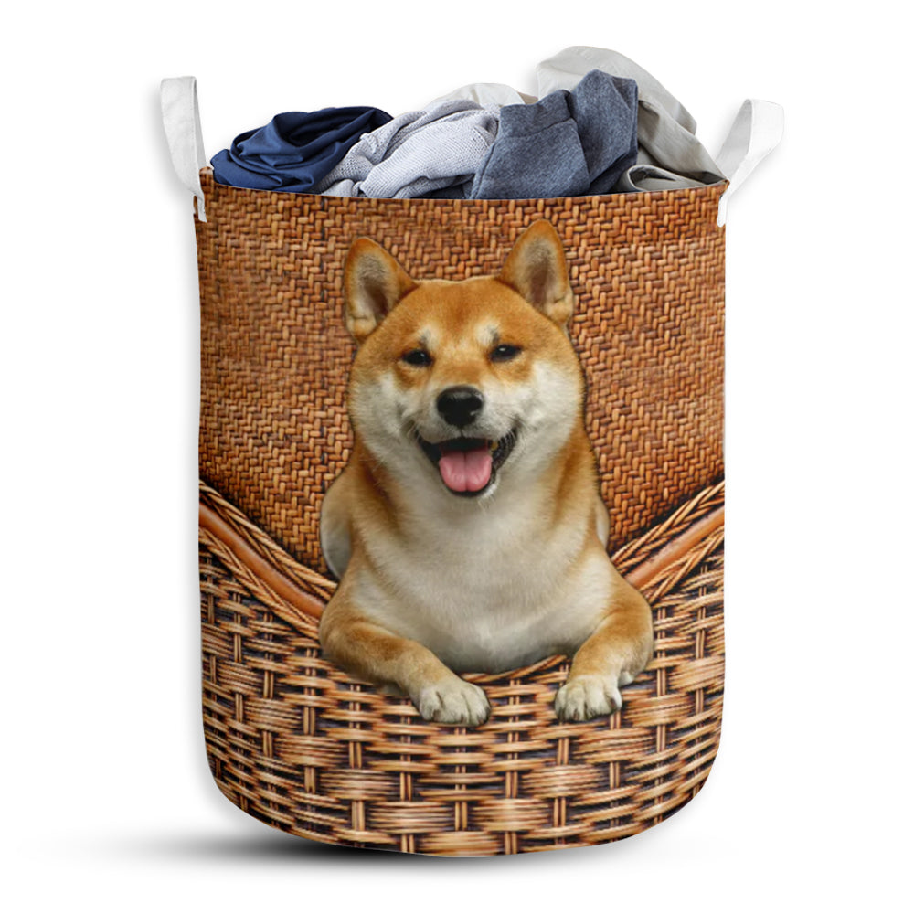 Shiba Dog Rattan Teaxture - Laundry Basket - Owls Matrix LTD