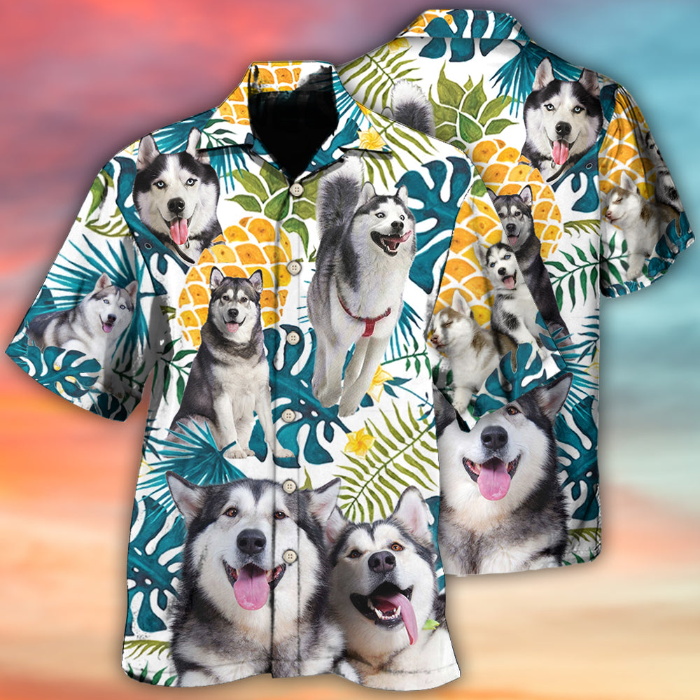 Husky Funny Husky Tropical Leaf - Hawaiian Shirt - Owls Matrix LTD