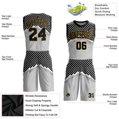 Custom Silver Gray Black-Old Gold Round Neck Sublimation Basketball Suit Jersey