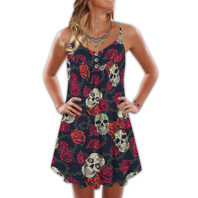 Sugar Skull Rose Tropical Skull Pattern - Summer Dress - Owls Matrix LTD