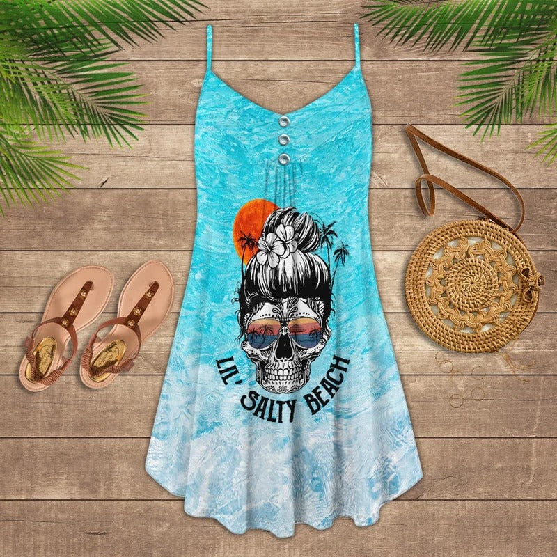 Skull Beach Salty Blue Sea - Summer Dress - Owls Matrix LTD