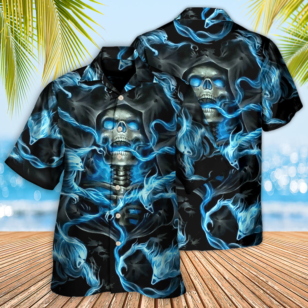 Skull Black Ground - Hawaiian Shirt - Owls Matrix LTD