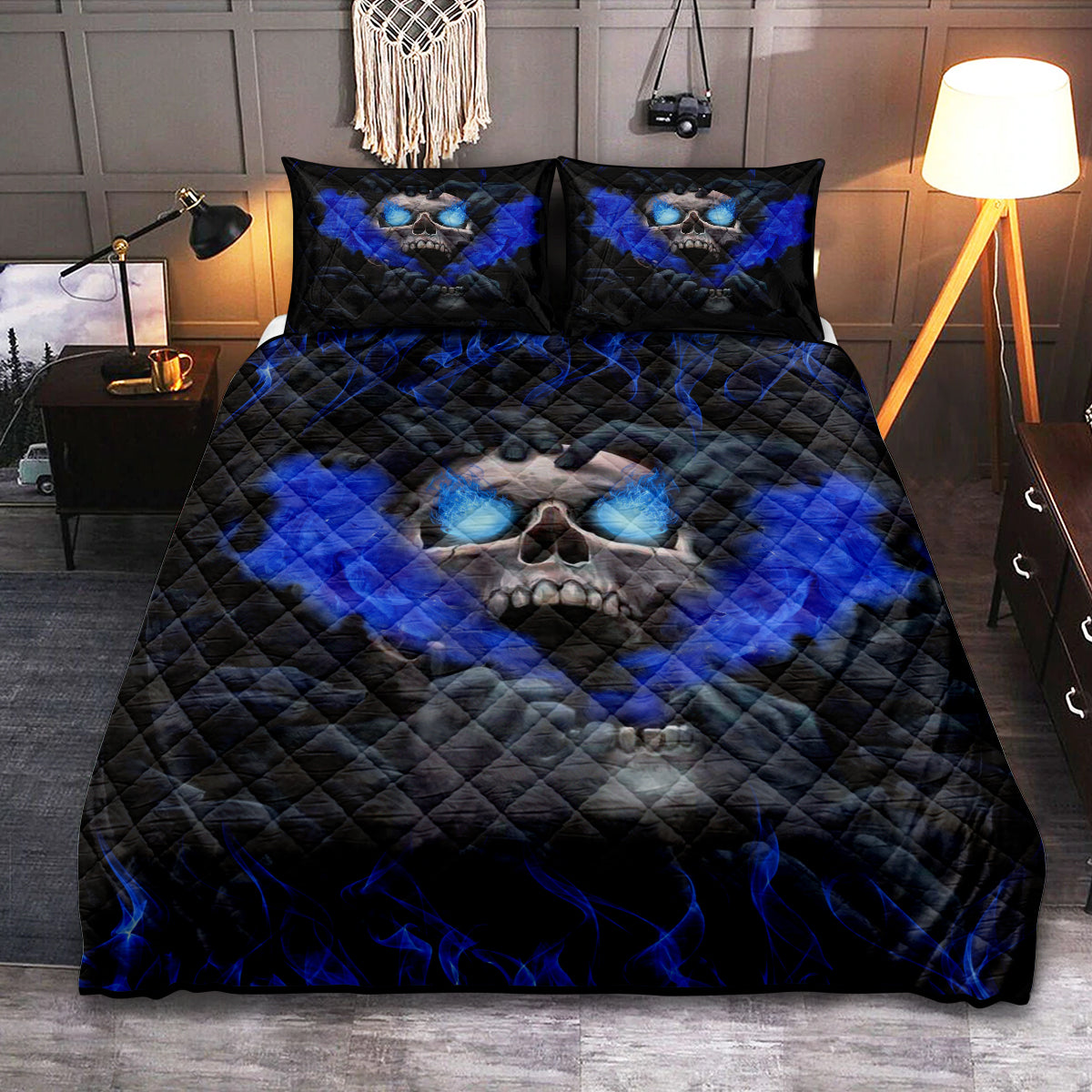 Skull Blue Eyes Screaming - Quilt Set - Owls Matrix LTD