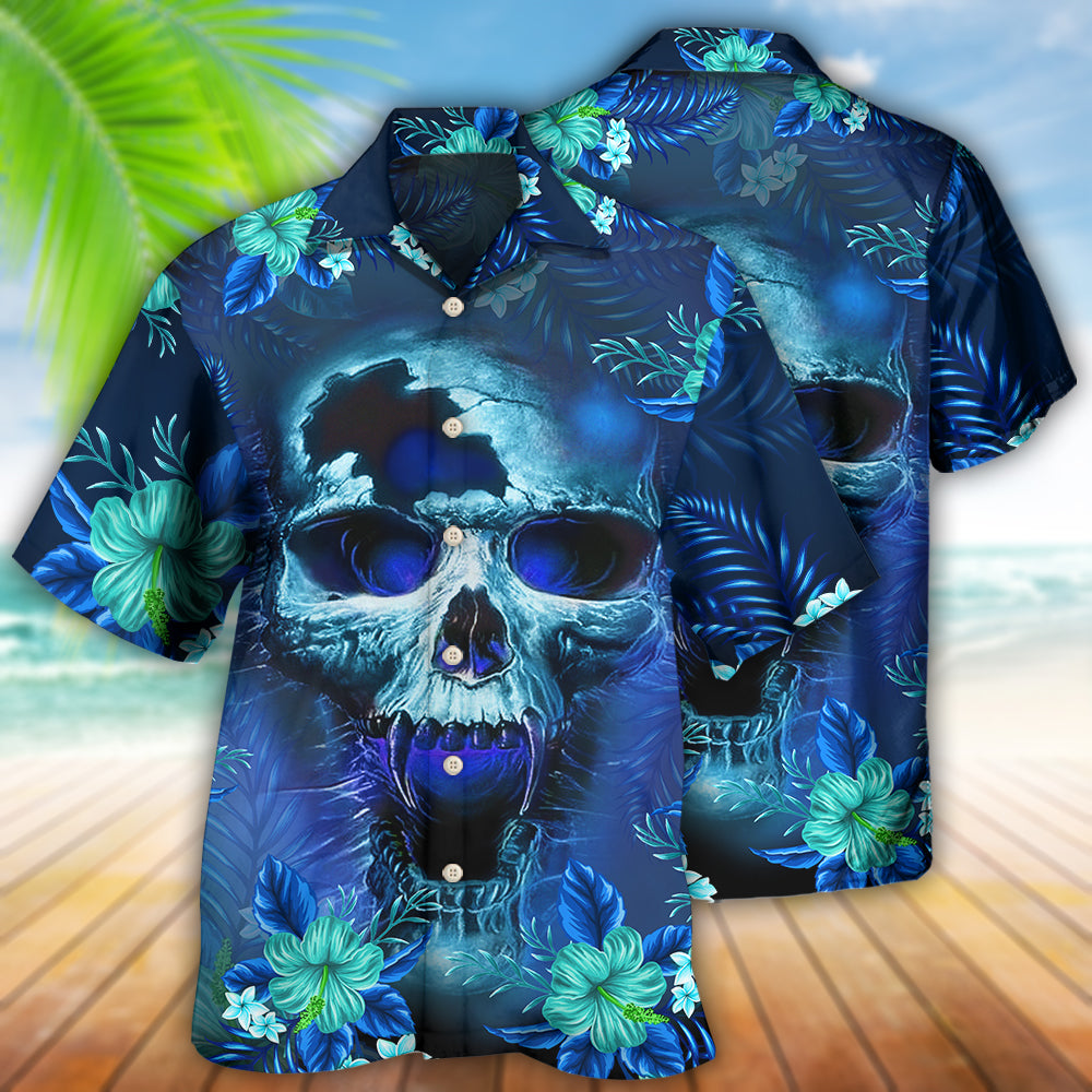 Skull Blue Hello Summer Style - Hawaiian Shirt - Owls Matrix LTD