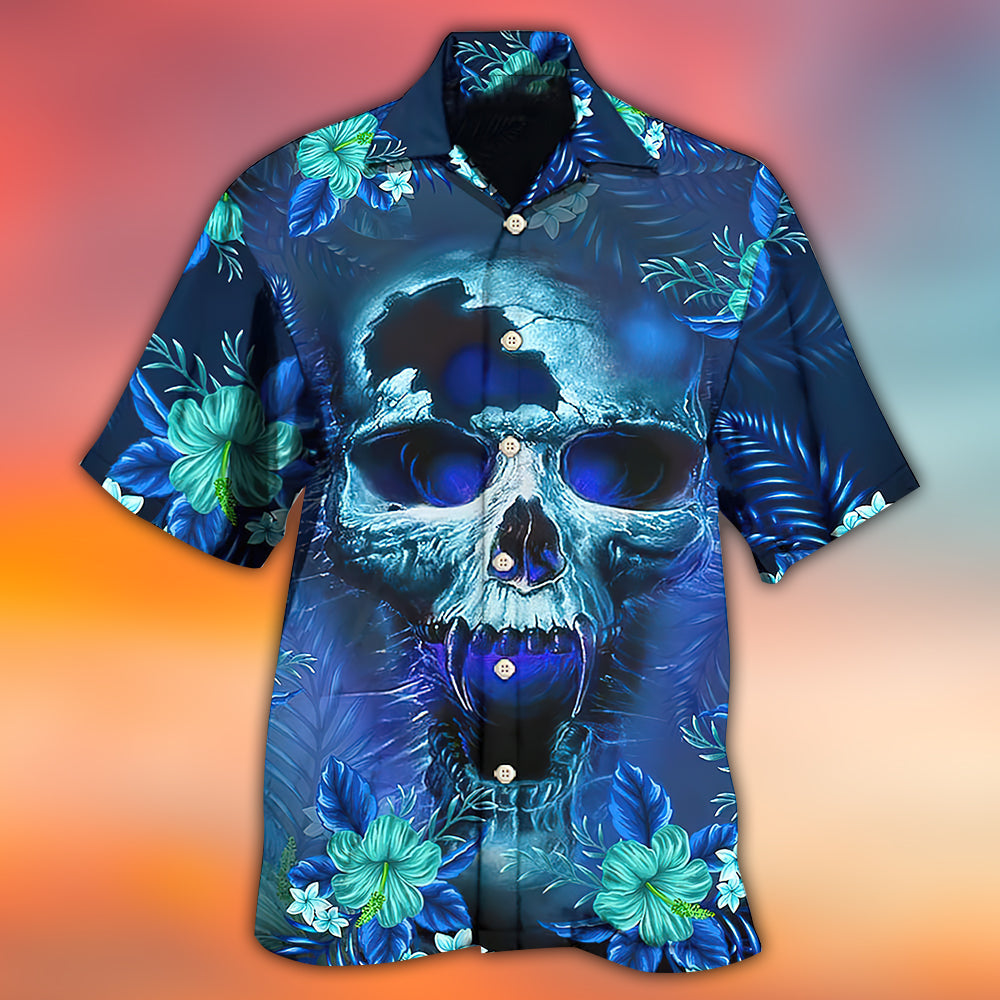 Skull Blue Hello Summer Style - Hawaiian Shirt - Owls Matrix LTD