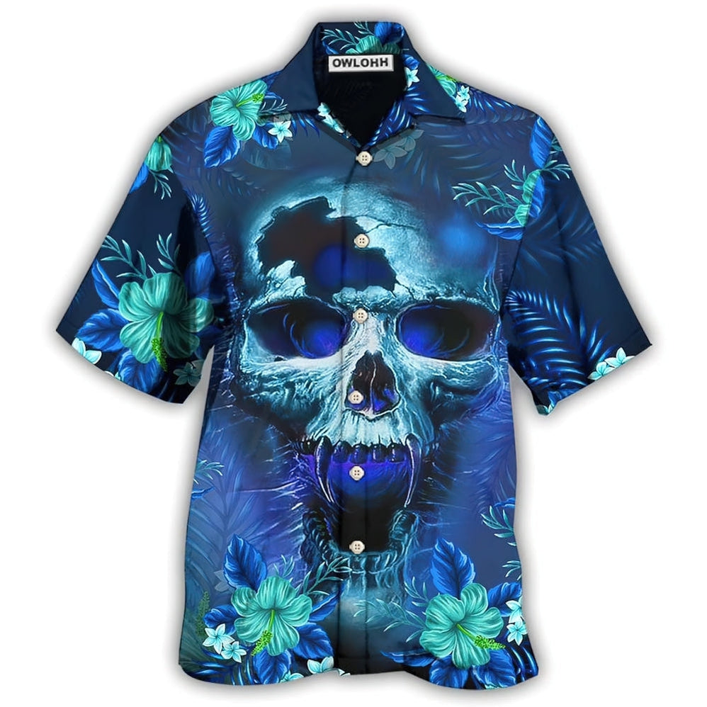 Hawaiian Shirt / Adults / S Skull Blue Hello Summer Style - Hawaiian Shirt - Owls Matrix LTD