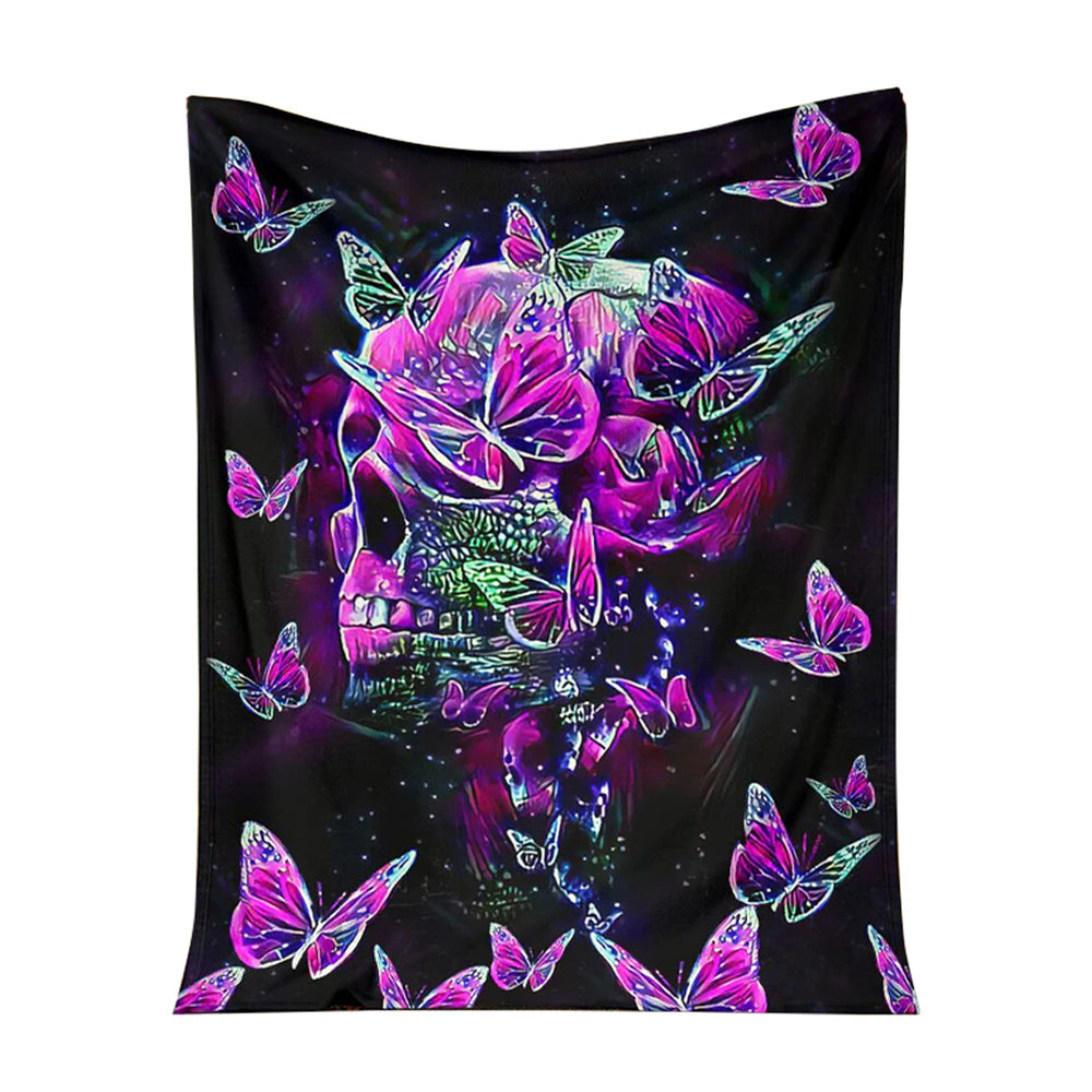 50" x 60" Skull Butterfly Pink Style - Flannel Blanket - Owls Matrix LTD