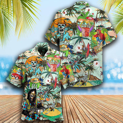Skull Chill Out Summer Beach - Hawaiian Shirt - Owls Matrix LTD