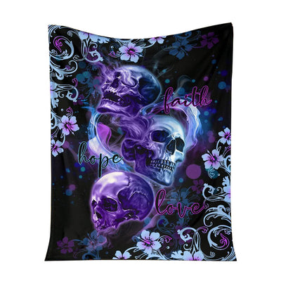 50" x 60" Skull Faith Hope Love Tropical Floral - Flannel Blanket - Owls Matrix LTD