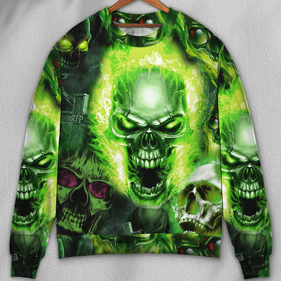 Skull Green Fear No Man - Sweater - Ugly Christmas Sweaters - Owls Matrix LTD