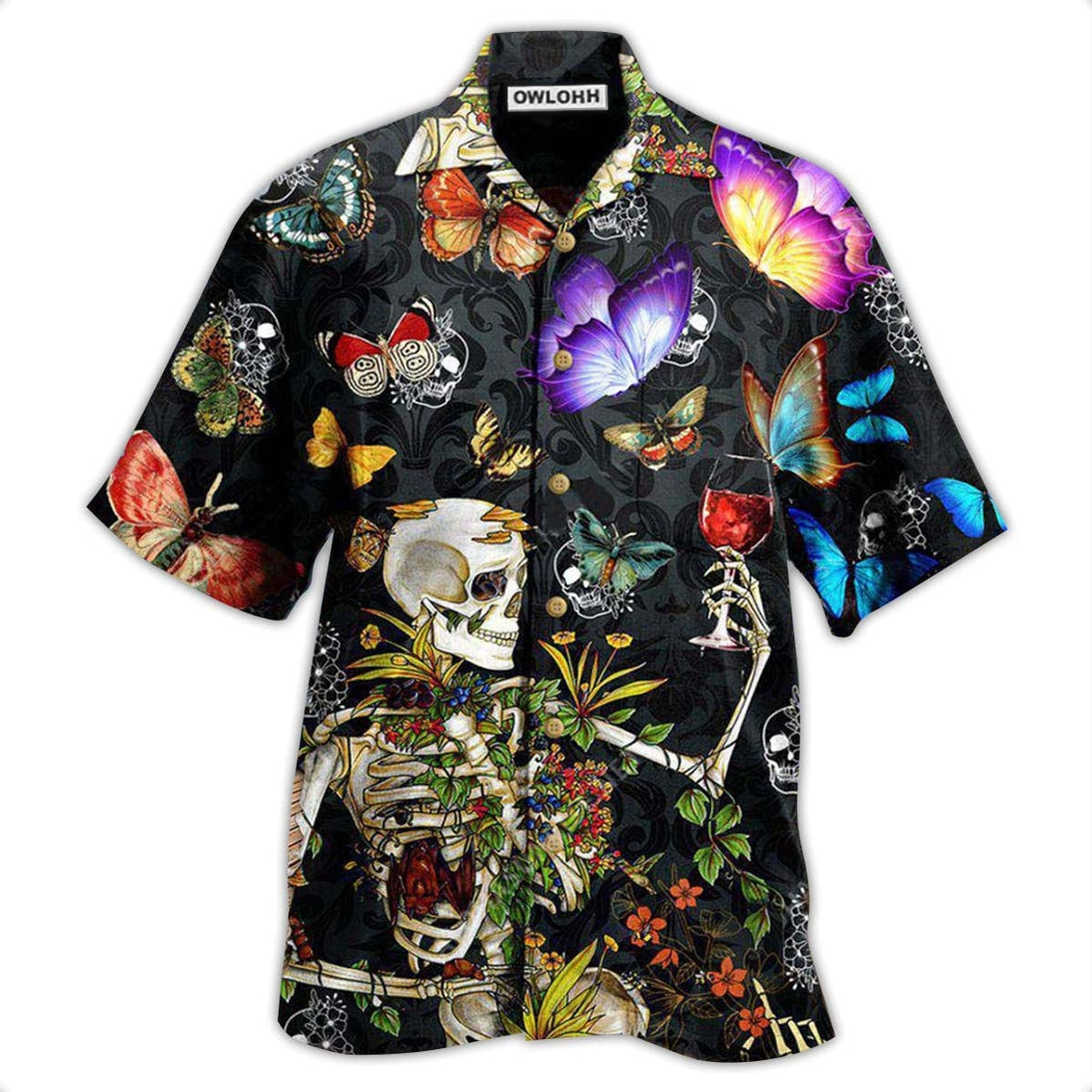 Hawaiian Shirt / Adults / S Skull Love Butterfly Overnight - Hawaiian Shirt - Owls Matrix LTD